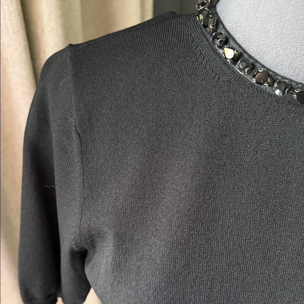 White House Black Market Black Beaded Short Sleeve Rayon blend Sweater Size S - Picture 5 of 11